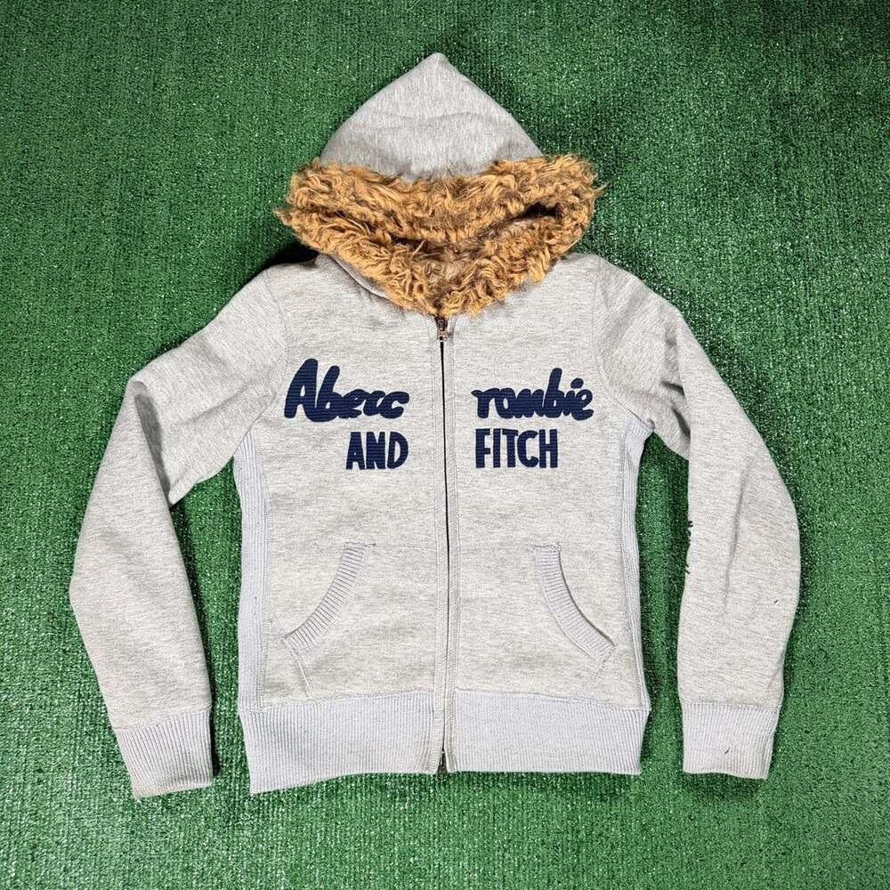 Y2K Womens Abercrombie & Fitch Y2K Faux Fur Lined Hoodie Size Small Zip Up
